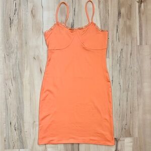 Medium Orange stretch Lace Trim Mini Dress